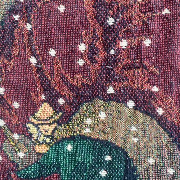 Santa Claus Tree & Dog Christmas Tapestry Throw Blanket 53” x48”Vintage USA Made - Picture 6 of 9